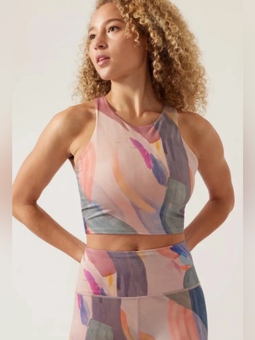 Athleta Conscious Crop watercolor High-Neck Sports bra Cropped Tank Large D/DD